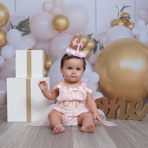 Baby Skirt Onesie Romper Dress- Soft Floral Lace & Mesh Splicing, with crown hat